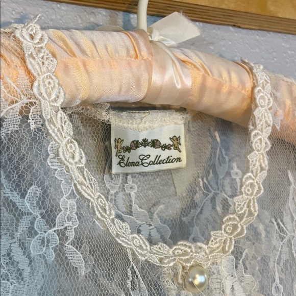 Vintage Elena Collection Ivory Lace Dress – Pearl Button Sheer Overlay Over Slip - Picture 4 of 16